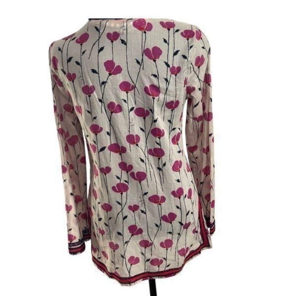 Tory Burch Pink Floral Print Cotton Tunic Top Long Sleeve Blouse - Picture 7 of 11